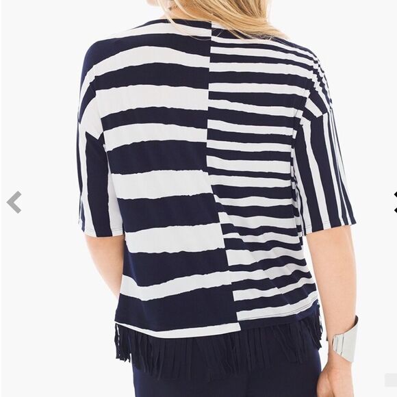 Chico’s Knit Kit Broken Stripe Fringe Top - Picture 2 of 6